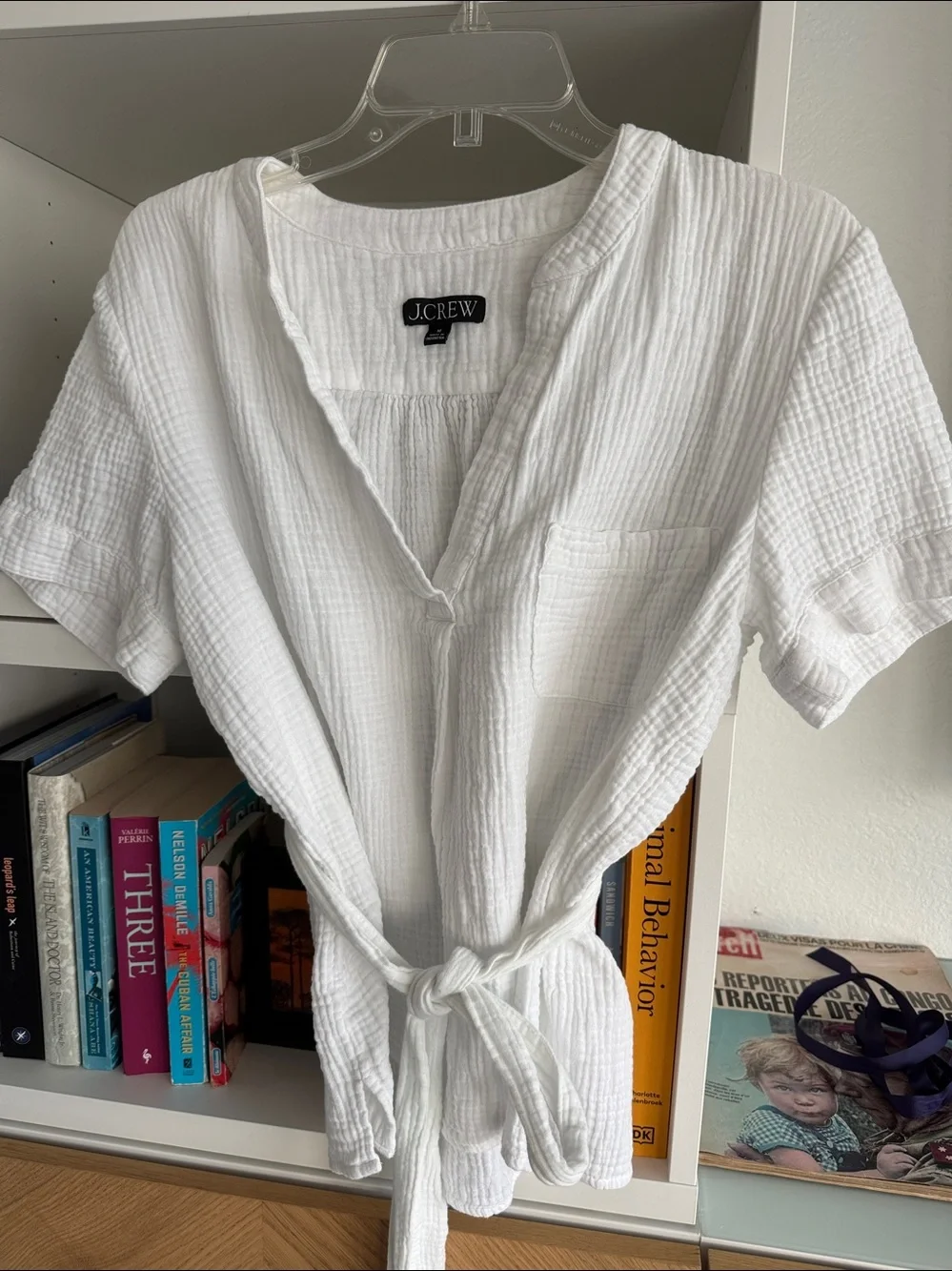 J. Crew White Textured V-Neck Short Sleeve Tunic Top - Picture 2 of 5